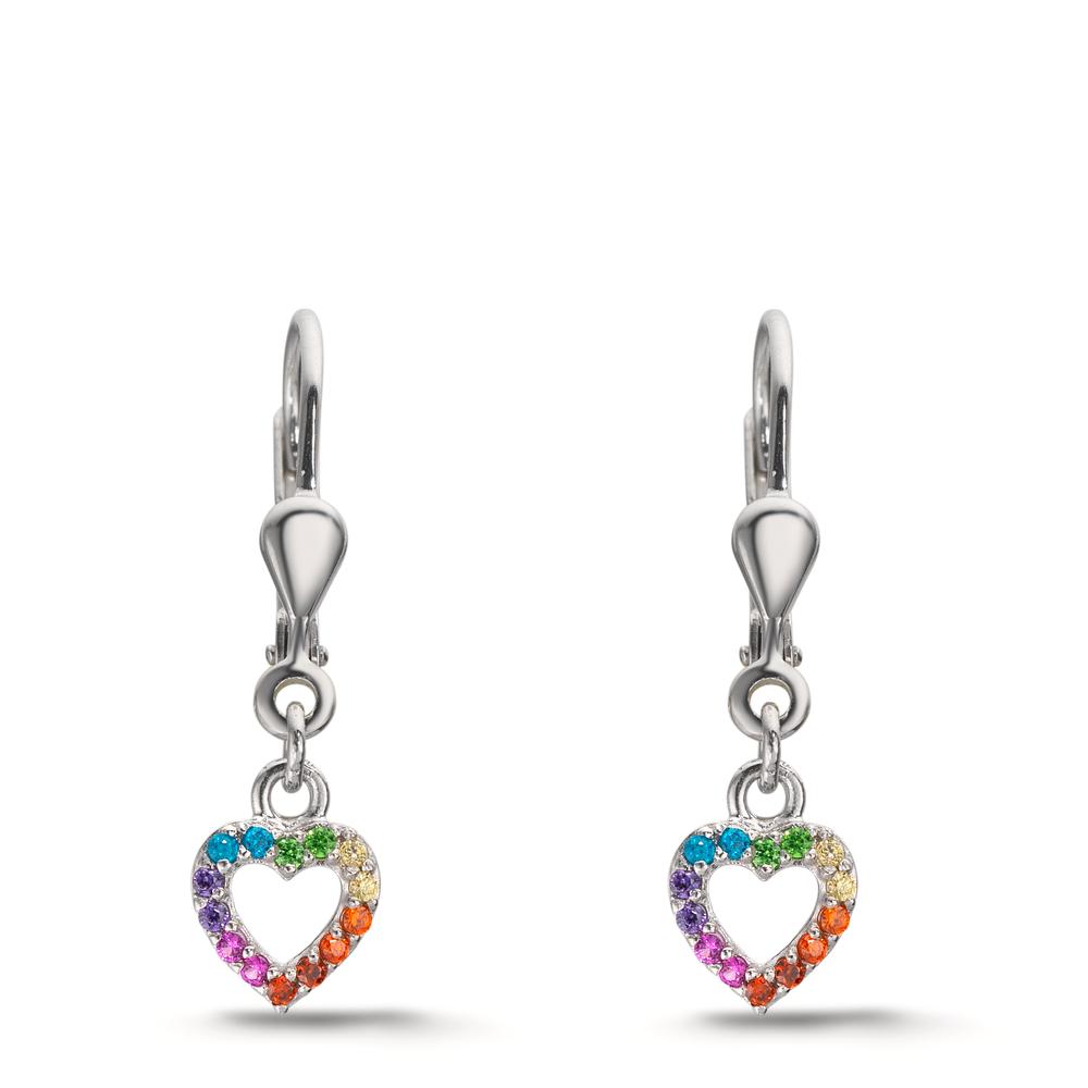 Pendant d'oreilles Argent Zircone arc-en-ciel Rhodié Coeur