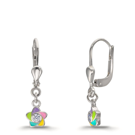 Pendant d'oreilles Argent Zircone 2 Pierres Rhodié