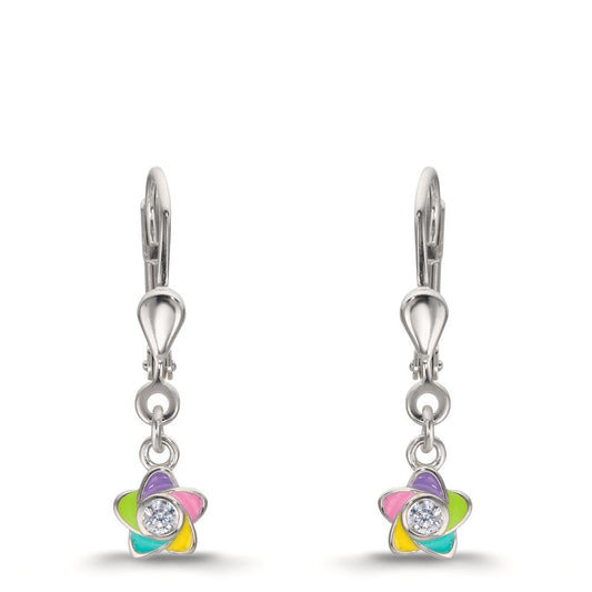 Pendant d'oreilles Argent Zircone 2 Pierres Rhodié