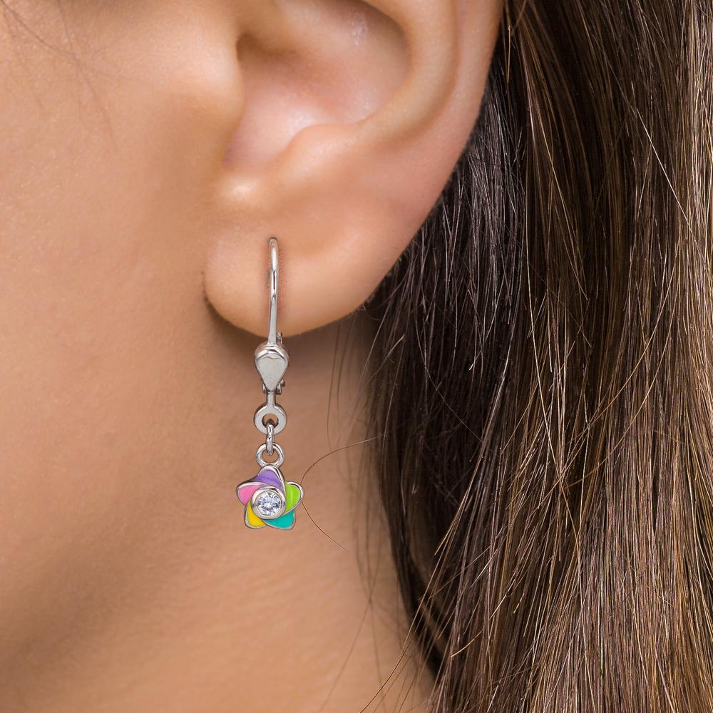 Pendant d'oreilles Argent Zircone 2 Pierres Rhodié