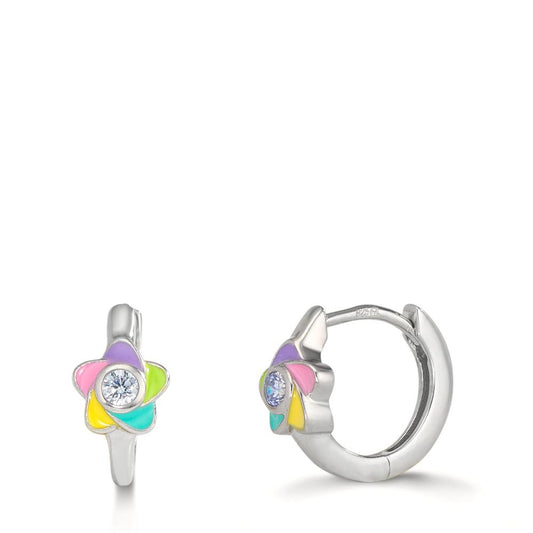 Créoles à charnières Argent Zircone 2 Pierres Rhodié Fleur