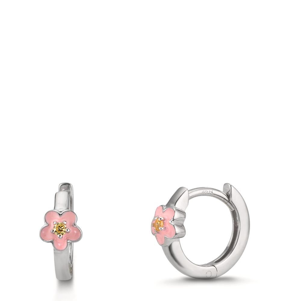 Créoles à charnières Argent Zircone jaune, 2 Pierres Rhodié Fleur