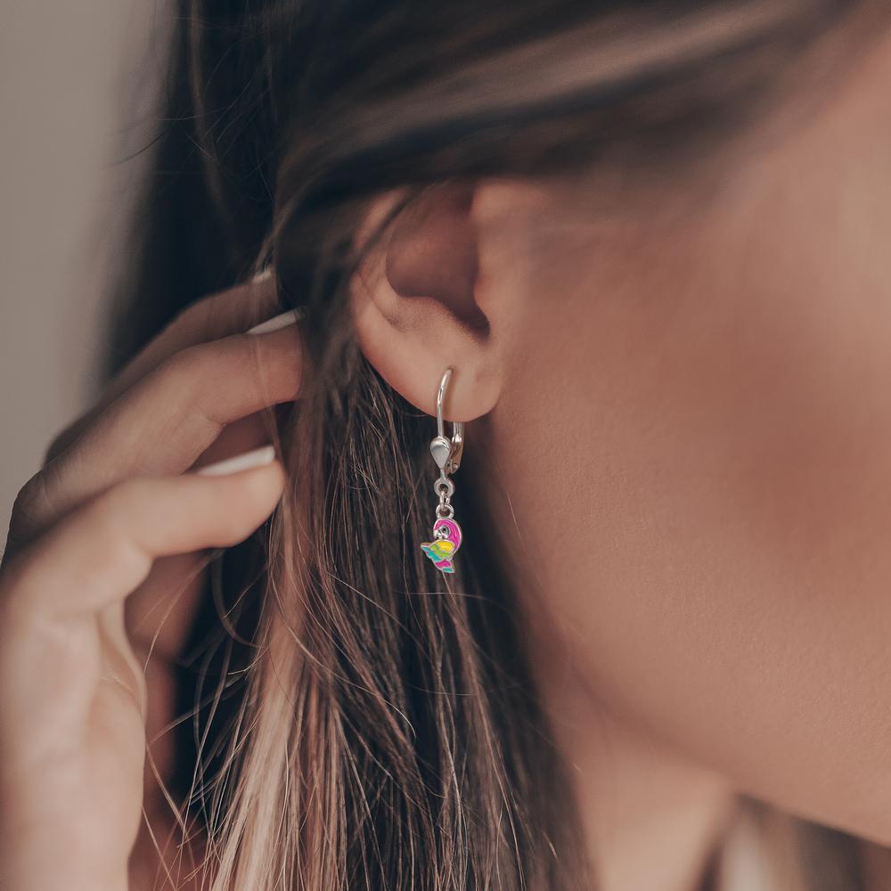 Pendant d'oreilles Argent Rhodié Perroquet
