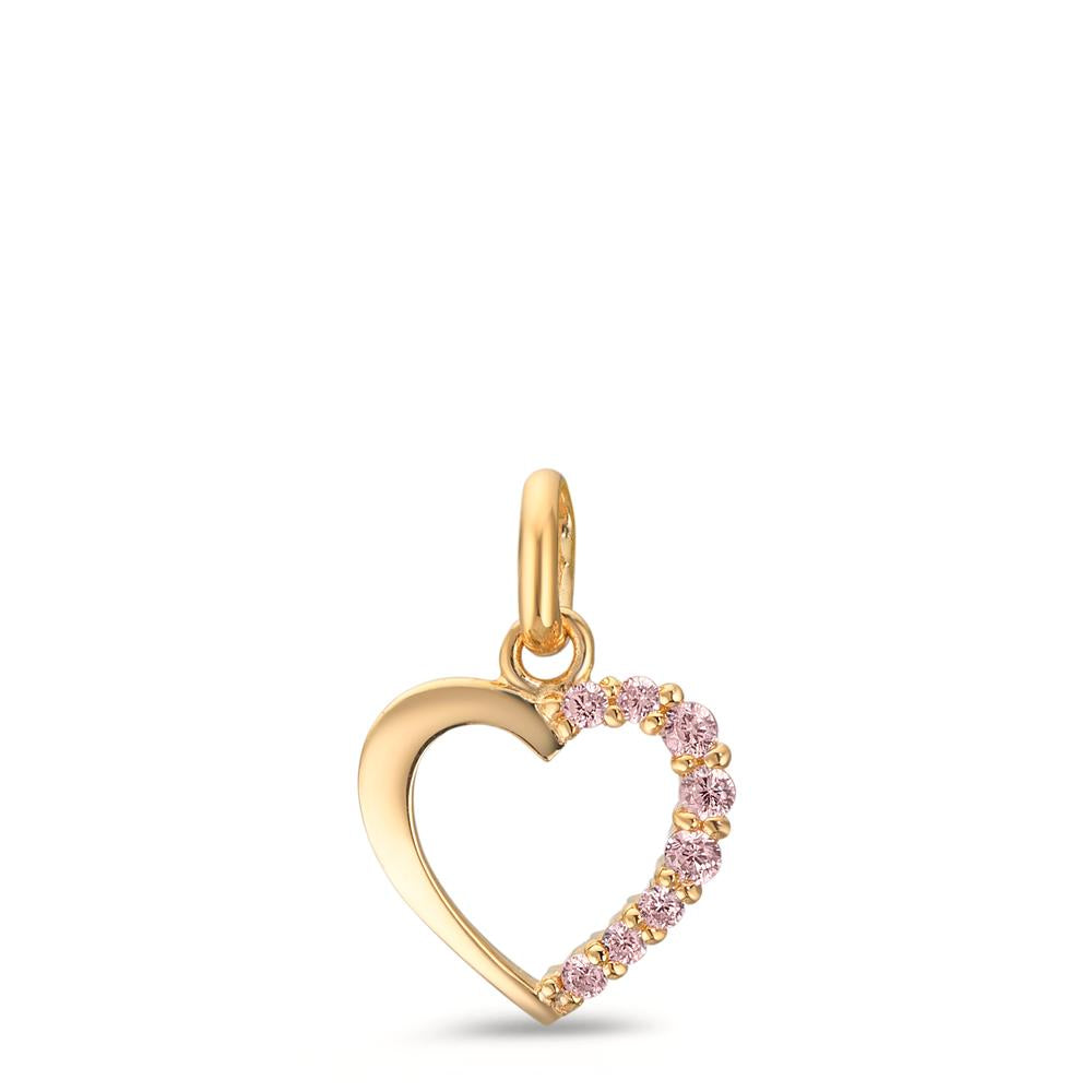 Pendentif Or jaune 9K Zircone rose Coeur Ø10 mm