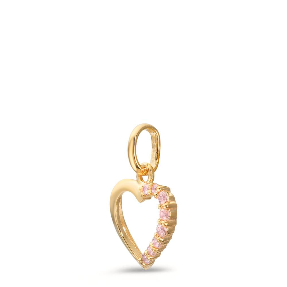 Pendentif Or jaune 9K Zircone rose Coeur Ø10 mm