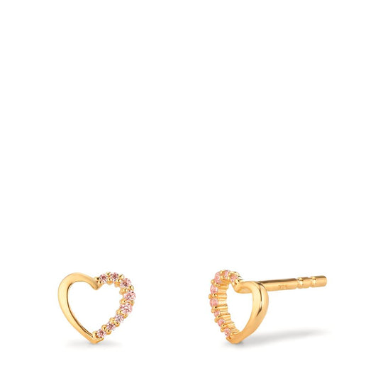 Clous d'oreilles Or jaune 9K Zircone rose Coeur Ø6.5 mm