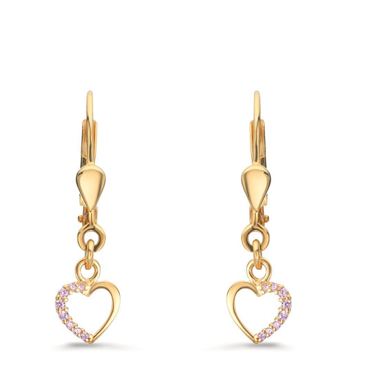 Pendant d'oreilles Or jaune 9K Zircone rose, rond