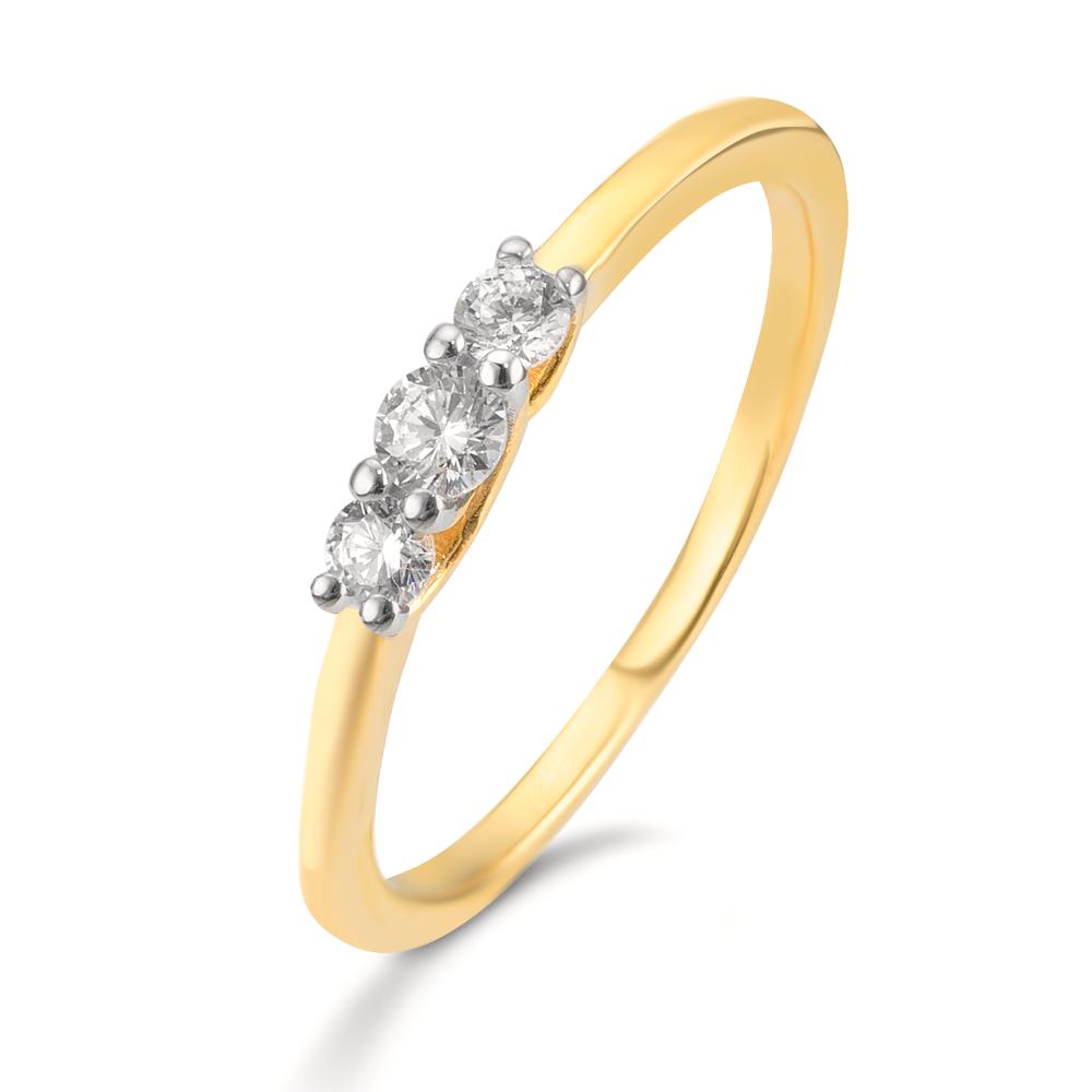 Bague Or jaune 9K Zircone 3 Pierres