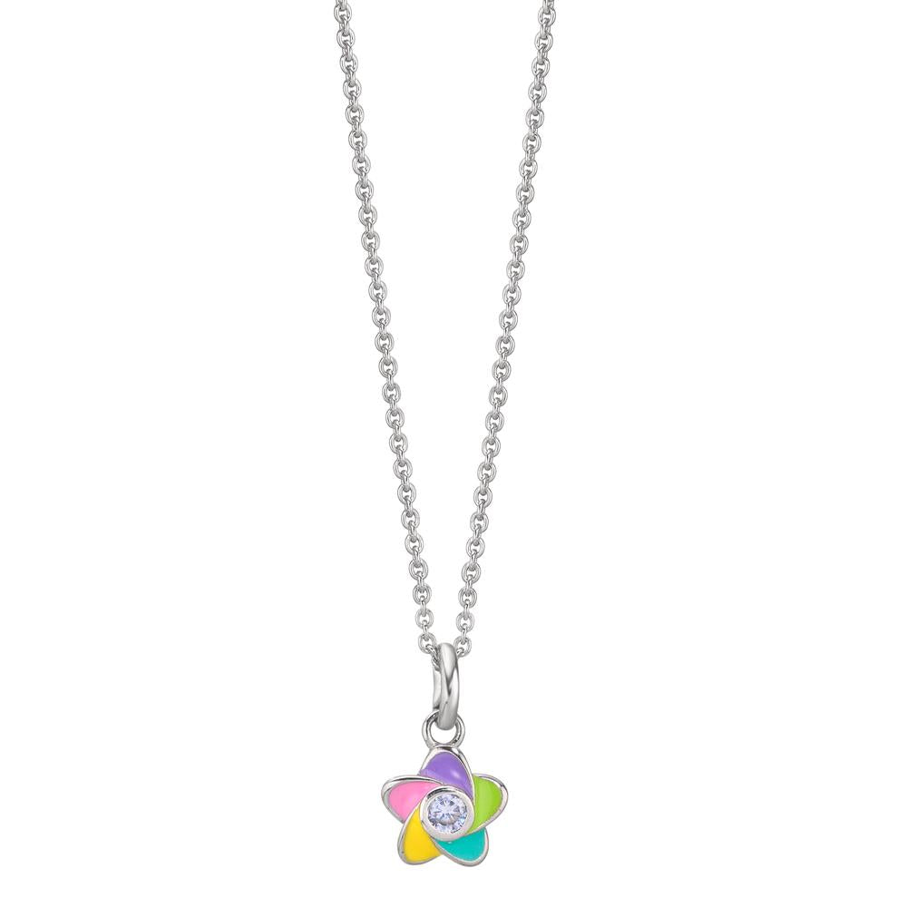 Chaînette avec pendentif Argent Zircone Rhodié Fleur 36-38 cm