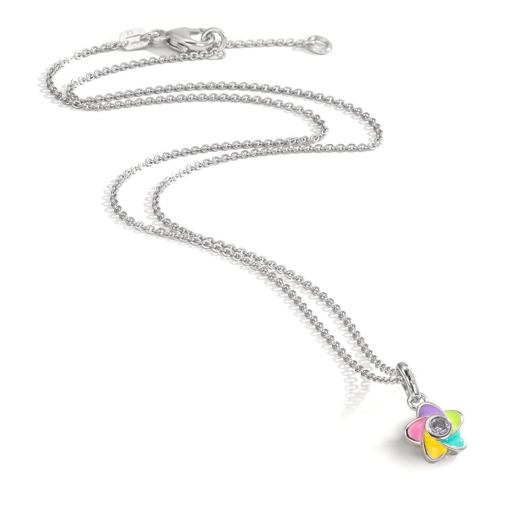 Chaînette avec pendentif Argent Zircone Rhodié Fleur 36-38 cm