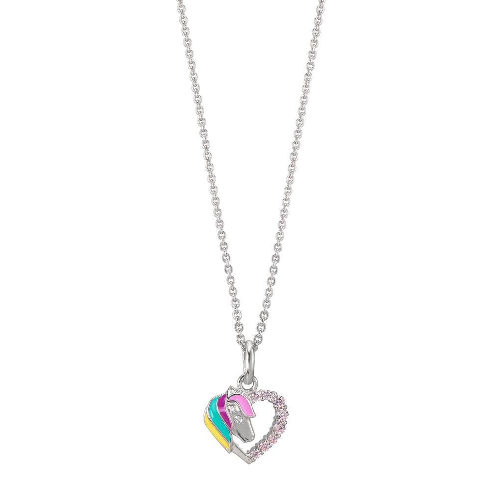 Chaînette avec pendentif Argent Zircone rose Rhodié Cheval 36-38 cm
