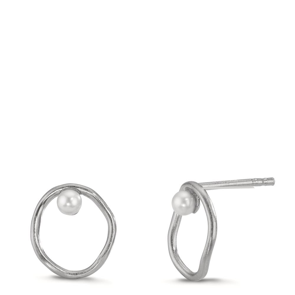 Clous d'oreilles Argent perle d'eau douce blanc, 2 Perles, 3 mm Ø11 mm