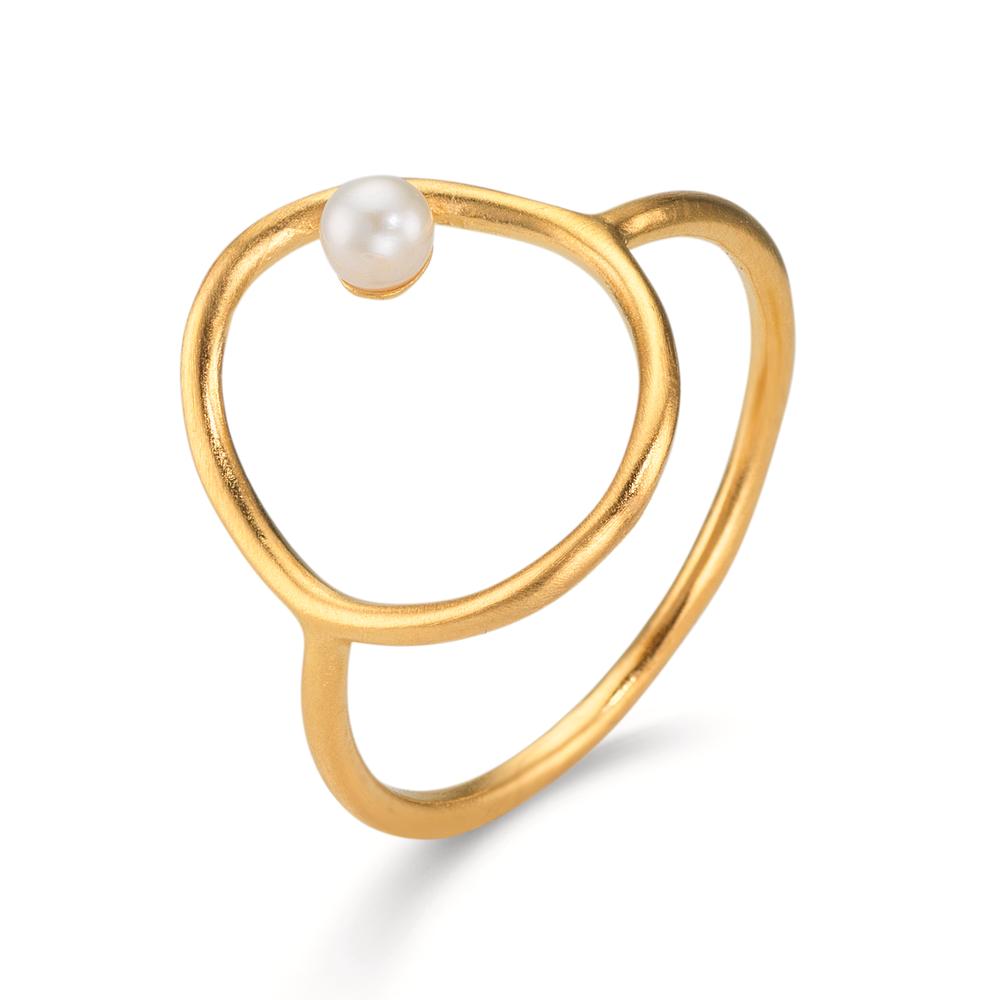 Bague Argent jaune Plaqué or perle d'eau douce blanc, 3 mm Ø14 mm