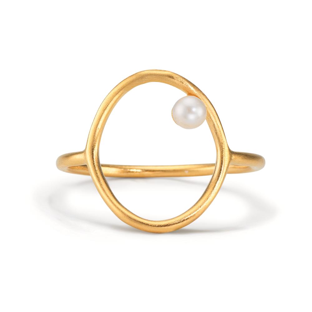 Bague Argent jaune Plaqué or perle d'eau douce blanc, 3 mm Ø14 mm
