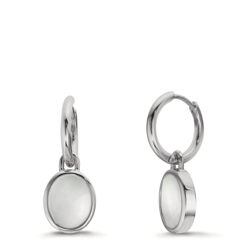 Créoles avec pendentif Argent nacre blanc, 2 Perles 9-9.5 mm Ø14 mm