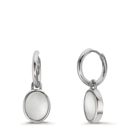 Créoles avec pendentif Argent nacre blanc, 2 Perles 9-9.5 mm Ø14 mm