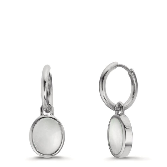 Créole avec pendentif Argent nacre blanc, 2 Perles 9-9.5 mm Ø14 mm