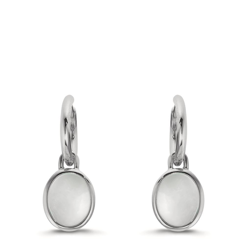 Créoles avec pendentif Argent nacre blanc, 2 Perles 9-9.5 mm Ø14 mm