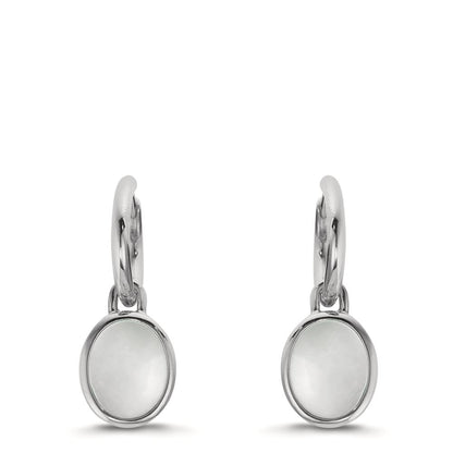 Créoles avec pendentif Argent nacre blanc, 2 Perles 9-9.5 mm Ø14 mm