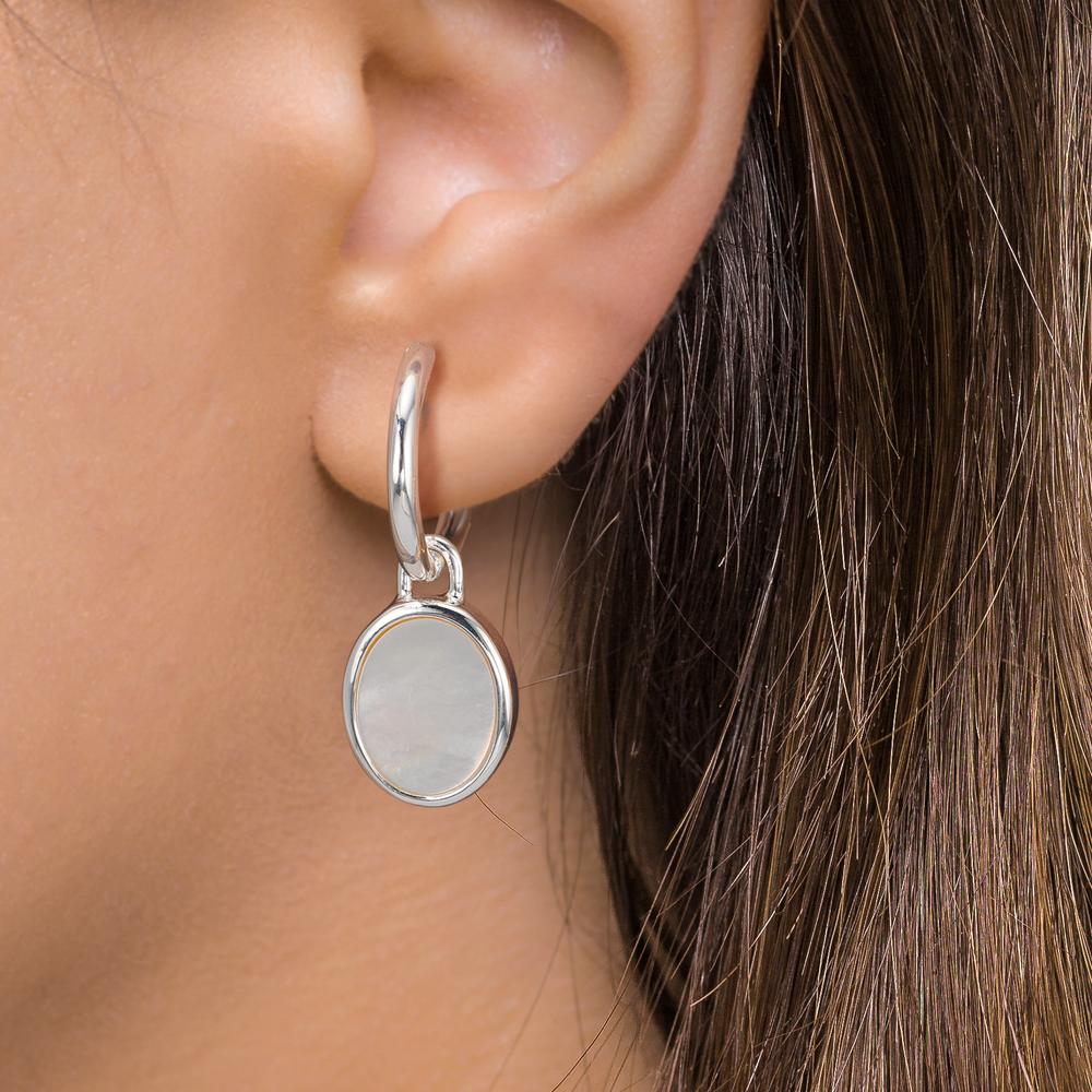 Créoles avec pendentif Argent nacre blanc, 2 Perles 9-9.5 mm Ø14 mm