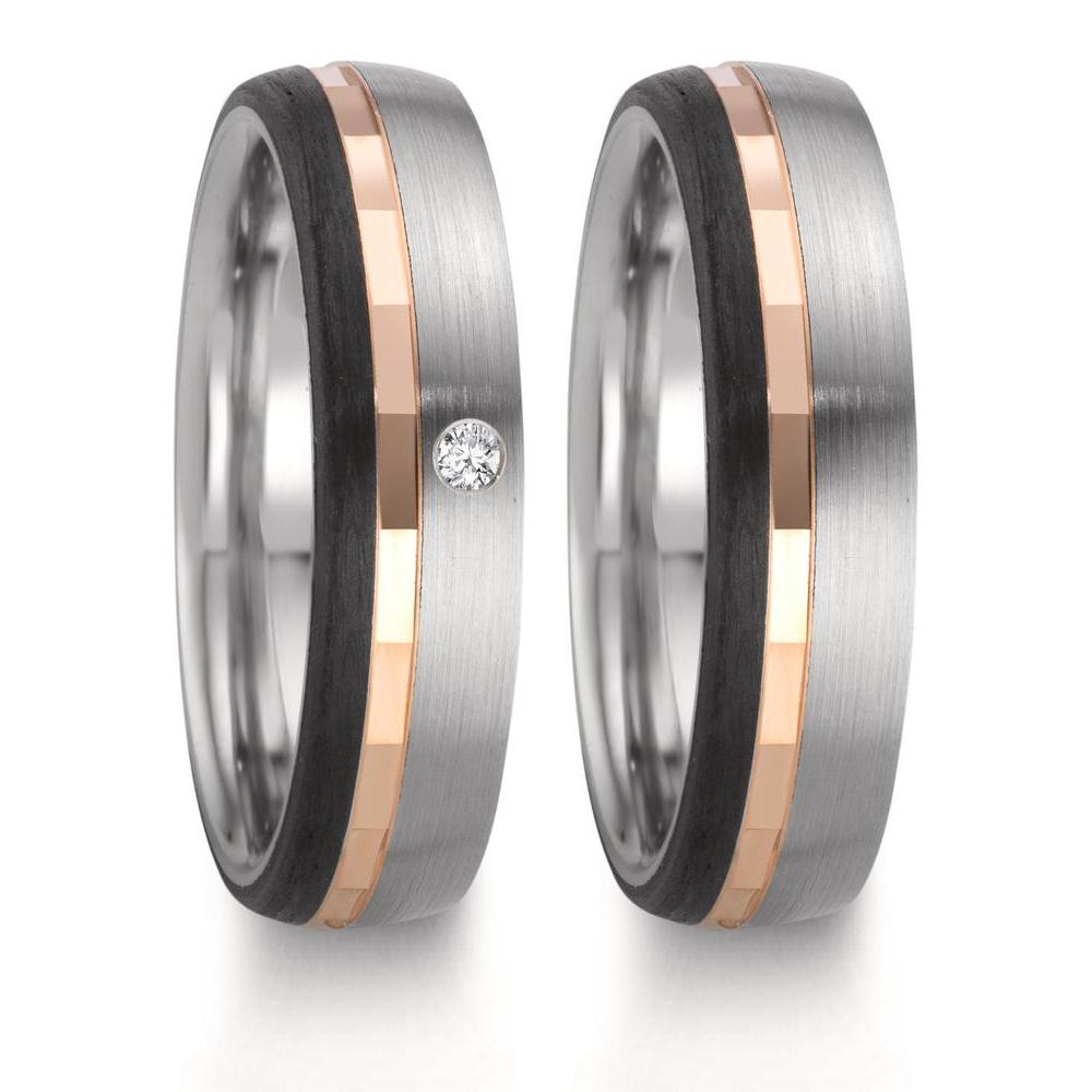 Alliance Acier inoxydable, Or rouge 9K Diamant 0.02 ct, w-si