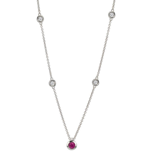 Collier Or blanc 18K Diamant 0.14 ct, 4 Pierres, w-si, Rubis 42-45 cm