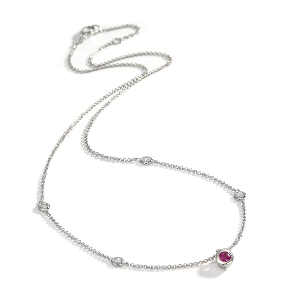 Collier Or blanc 18K Diamant 0.14 ct, 4 Pierres, w-si, Rubis 42-45 cm