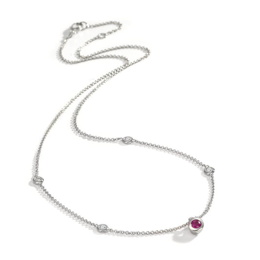 Collier Or blanc 18K Diamant 0.14 ct, 4 Pierres, w-si, Rubis 42-45 cm