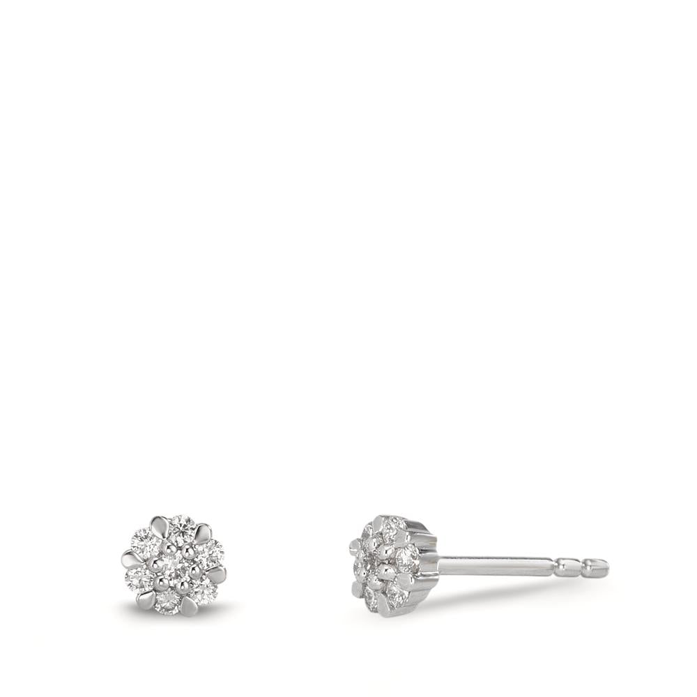 Clous d'oreilles Or blanc 18K Diamant 0.112 ct, 14 Pierres, w-si Ø4 mm