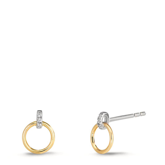 Clous d'oreilles Or jaune 9K, Or blanc 9K Zircone 6 Pierres