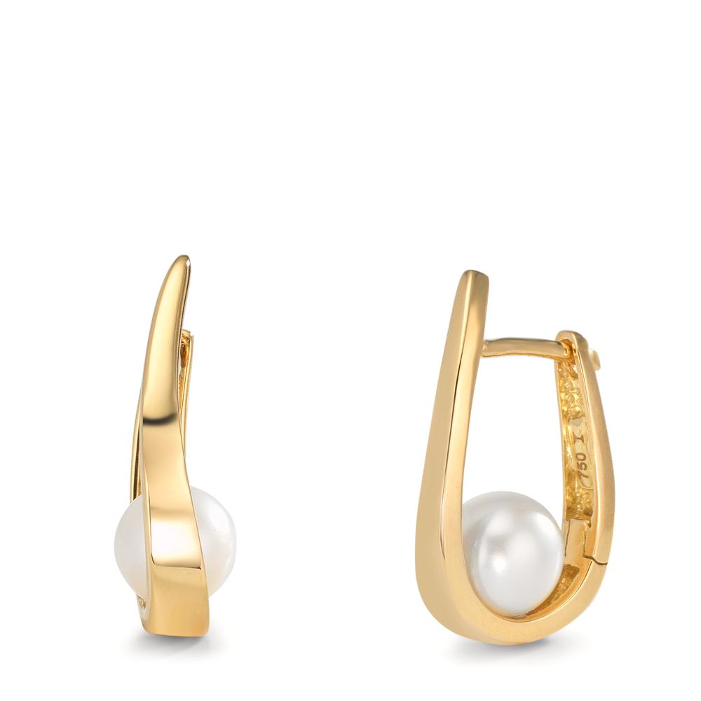Créoles à charnières Or jaune 18K perle d'eau douce, 2 Perles 6-6.5 mm