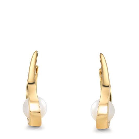 Créoles à charnières Or jaune 18K perle d'eau douce, 2 Perles 6-6.5 mm