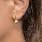 Créoles à charnières Or jaune 18K perle d'eau douce, 2 Perles 6-6.5 mm