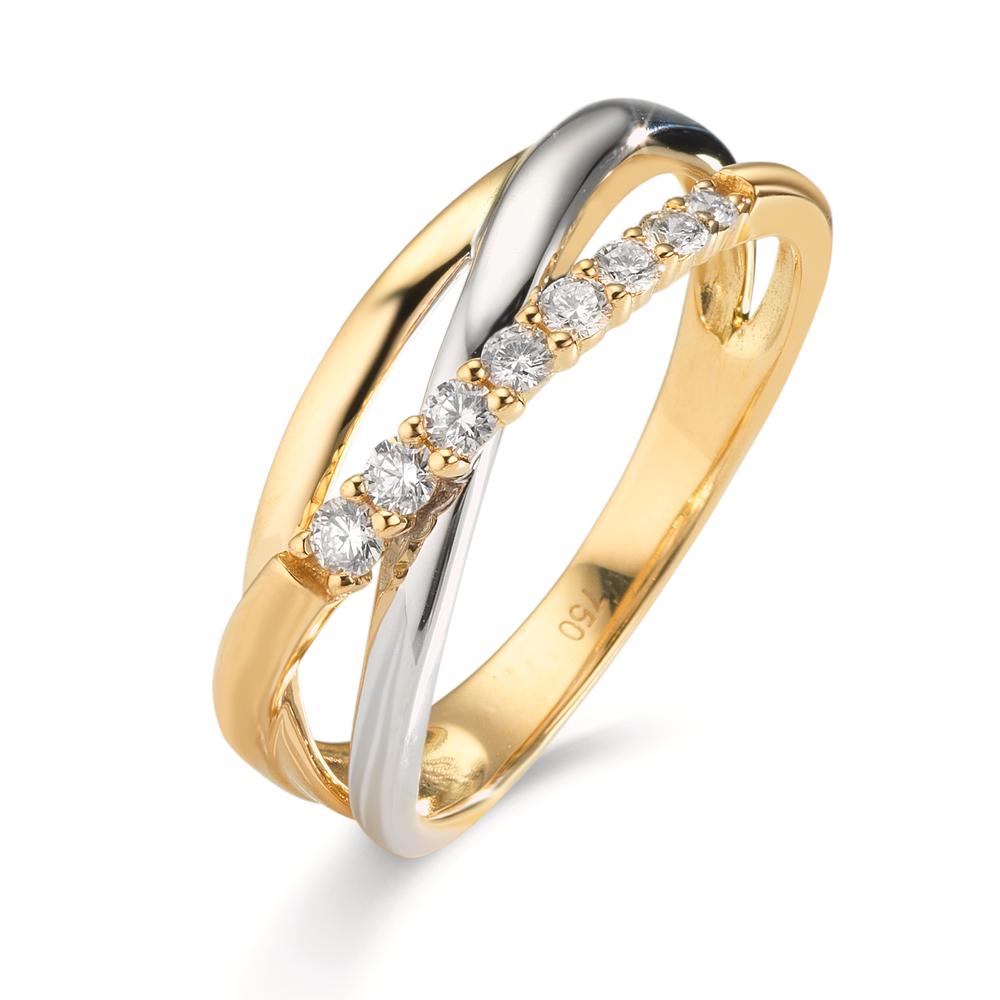 Bague Or jaune 18K, Or blanc 18K Diamant 0.19 ct, 8 Pierres, w-si