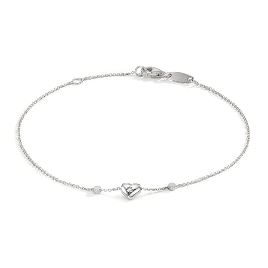 Bracelet Or blanc 18K Zircone 2 Pierres Coeur 17-19 cm