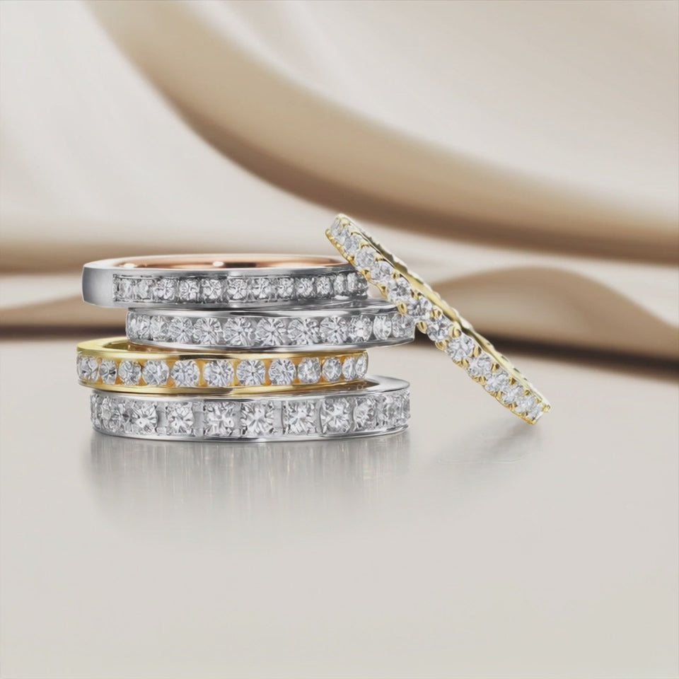 Bague d'éternité Or rouge 18K, Or blanc 18K Diamant 0.15 ct, 15 Pierres, tw-vsi