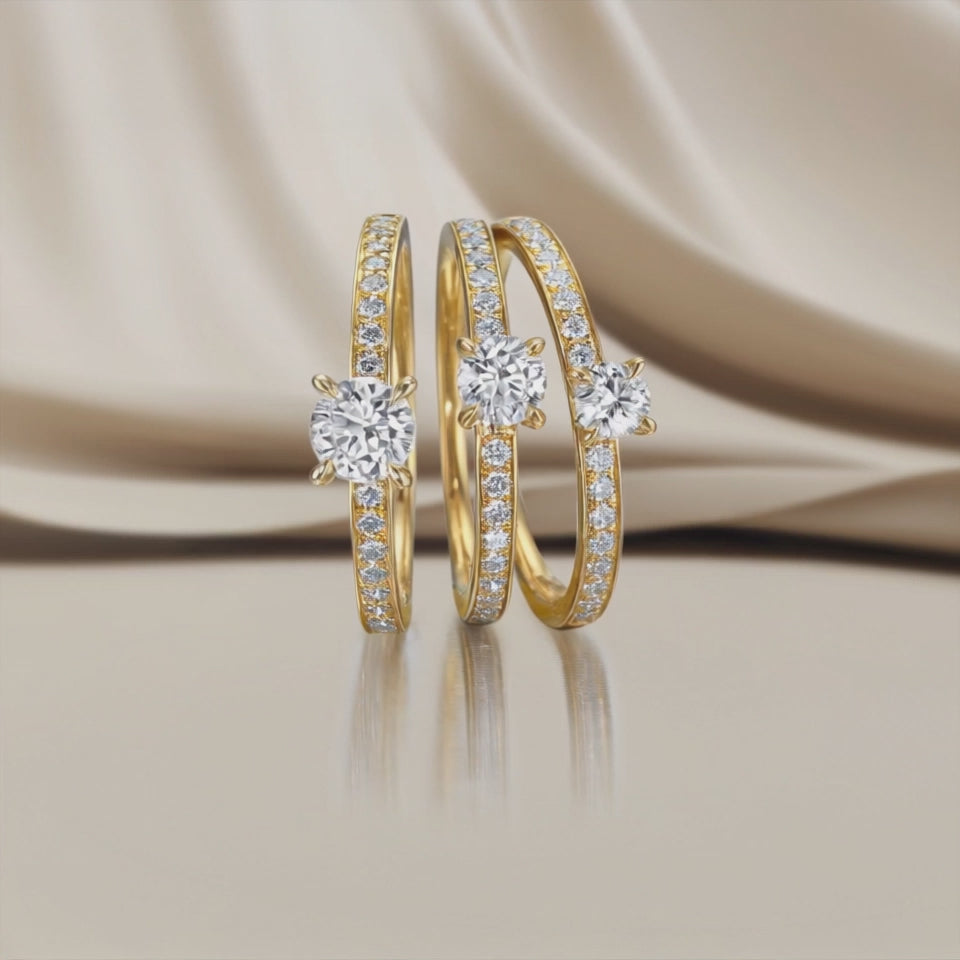 Bague solitaire Or jaune 18K Diamant 0.34 ct, 17 Pierres, w-si