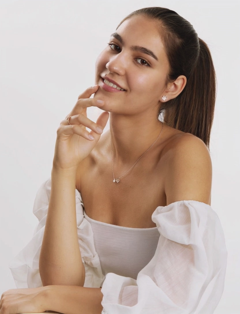 Collier Argent Zircone rosé Plaqué or Fleur 42-45 cm
