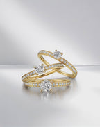 Bague solitaire Or jaune 18K Diamant 0.34 ct, 17 Pierres, w-si