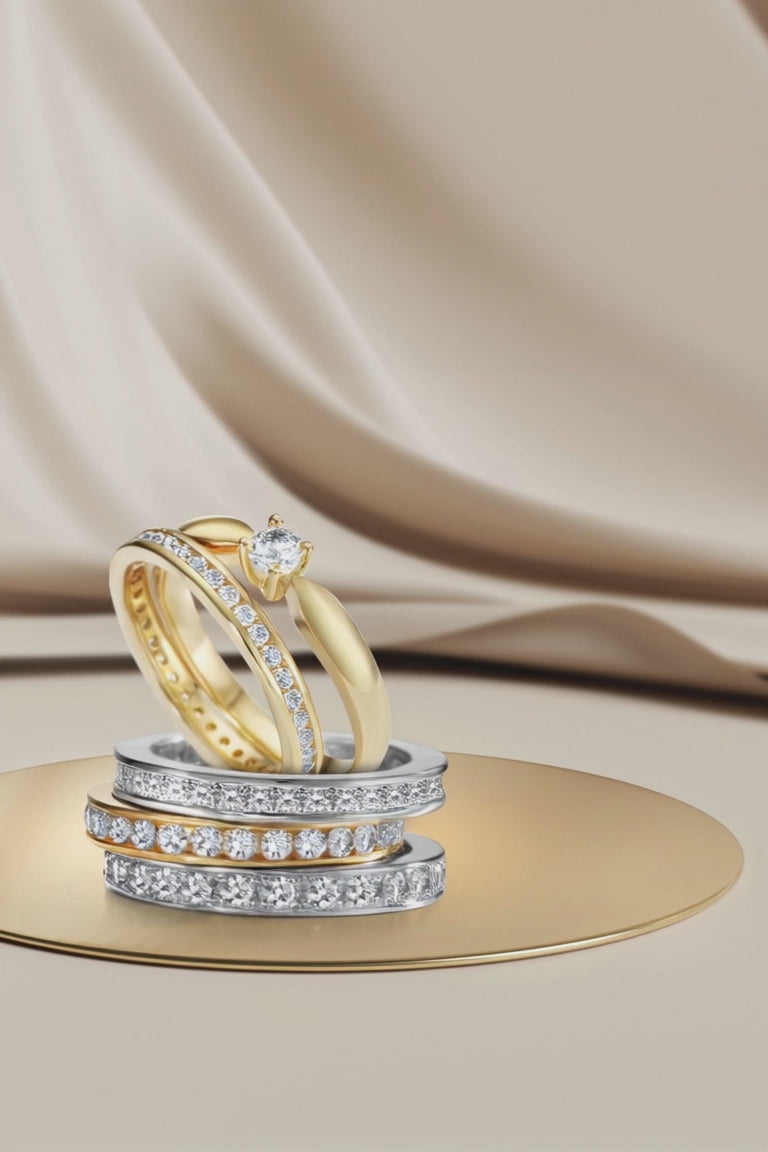 Bague d'éternité Or jaune 18K Diamant blanc, 1 ct, 33 Pierres, brillant, w-si